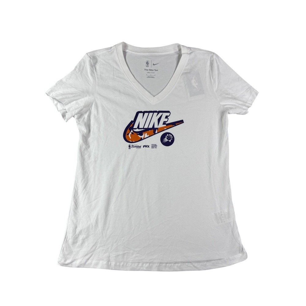 Nike Phoenix Suns NBA Dri-FIT V-Neck Graphic T-Shirt White Womens M DR6943-100